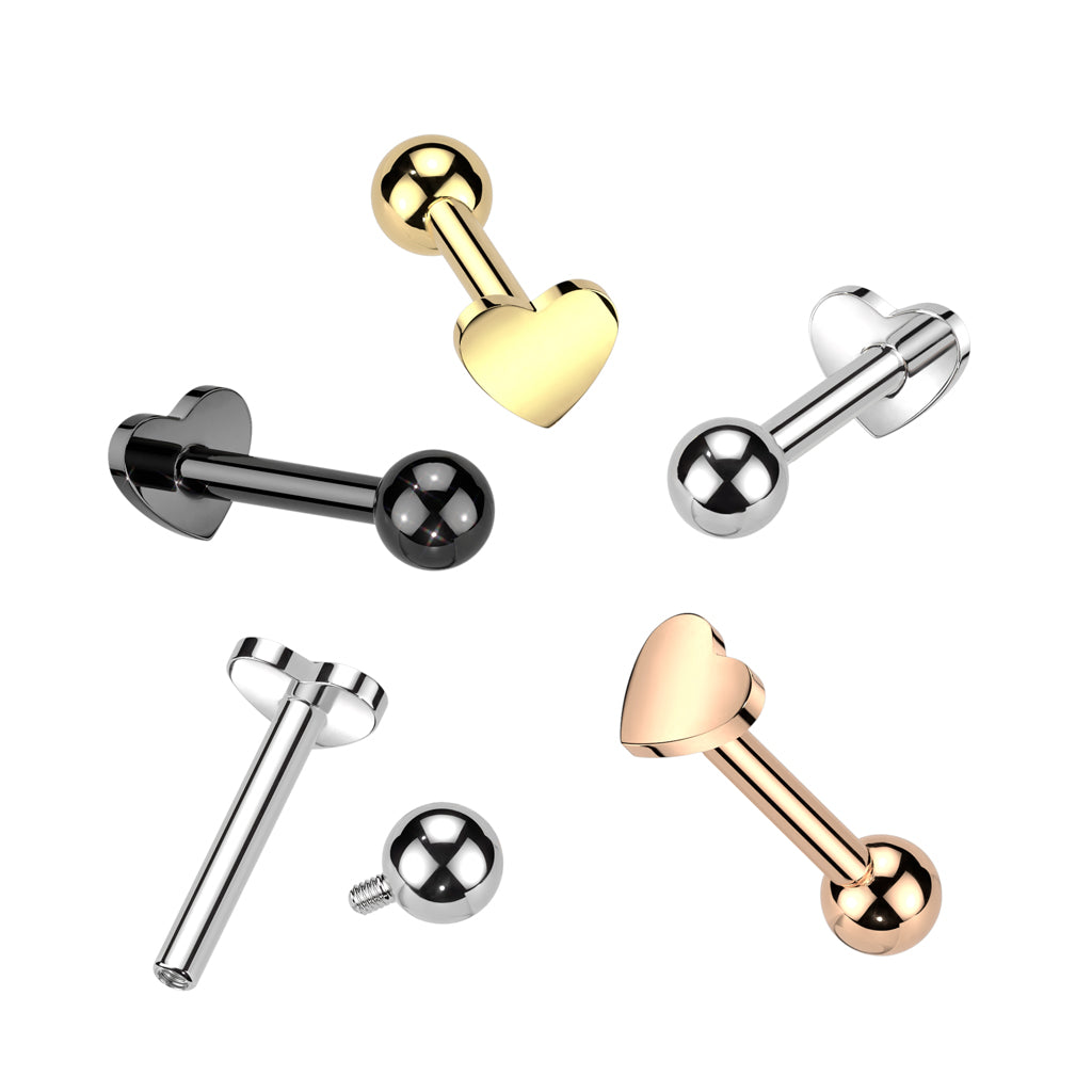 16G Titanium Internally Threaded Heart Base W/ Ball Top